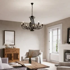 Lindby Scaleria lysekrone, 8 lyskilder, brun
