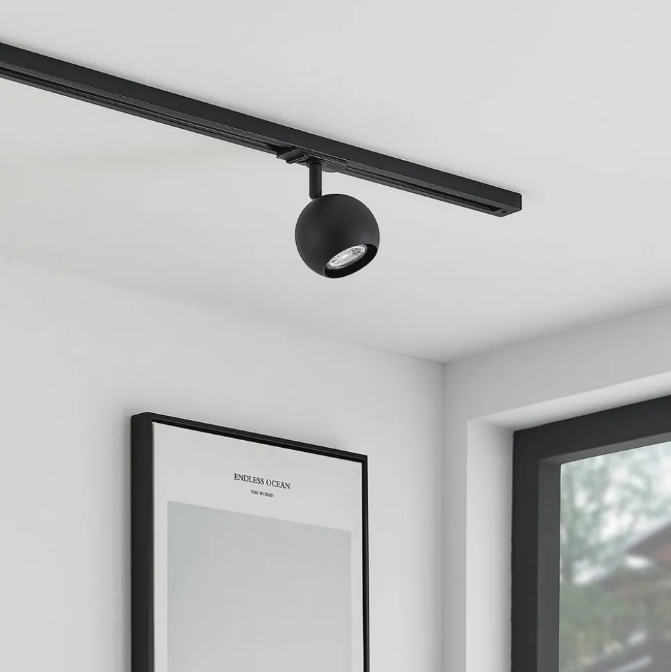 Lindby skinnespot Linaro, GU10, Ø 9 cm, sort, 1-faset