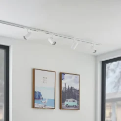 Lindby skinnesystem Linaro, GU10, 4 lyskilder, hvid, Ø 6 cm