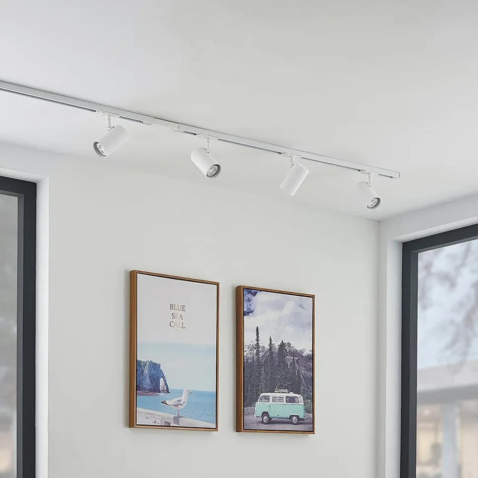 Lindby skinnesystem Linaro, GU10, 4 lyskilder, hvid, Ø 6 cm