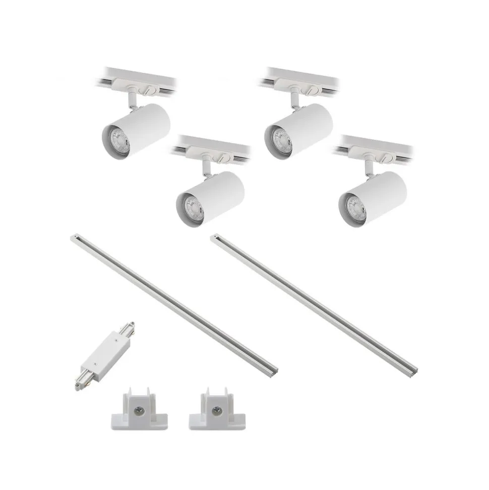 Lindby skinnesystem Linaro, GU10, 4 lyskilder, hvid, Ø 6 cm