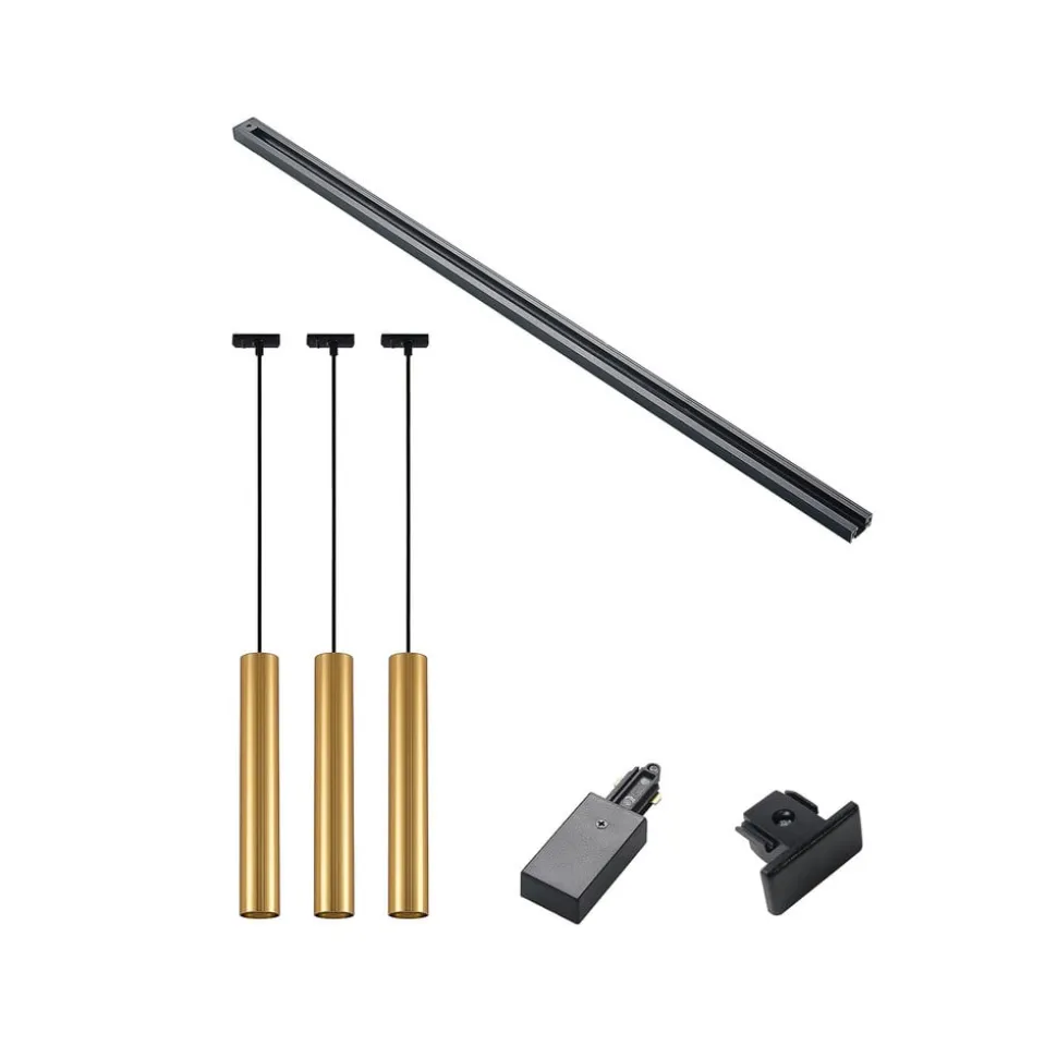 Lindby skinnesystem Linaro, GU10, pendel, 3 lyskilder, guld