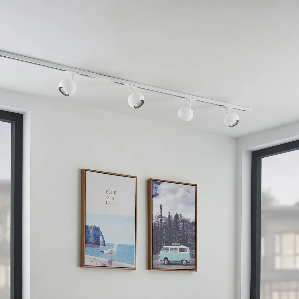 Lindby skinnesystem Linaro, GU10, 4 lyskilder, hvid, Ø 9 cm