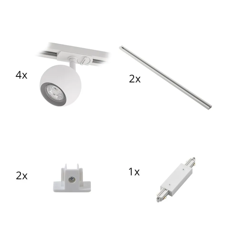 Lindby skinnesystem Linaro, GU10, 4 lyskilder, hvid, Ø 9 cm