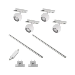 Lindby skinnesystem Linaro, GU10, 4 lyskilder, hvid, Ø 9 cm