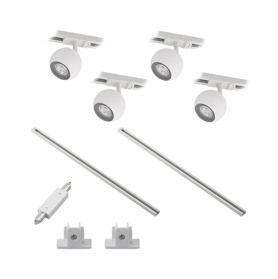Lindby skinnesystem Linaro, GU10, 4 lyskilder, hvid, Ø 9 cm