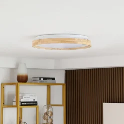 Lindby Smart LED-loftslampe Mirren træ Ø49,5 cm CCT Tuya