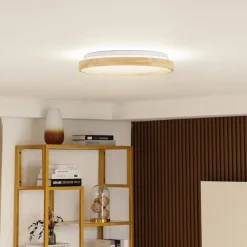 Lindby Smart LED-loftslampe Mirren træ Ø39,5 cm CCT Tuya