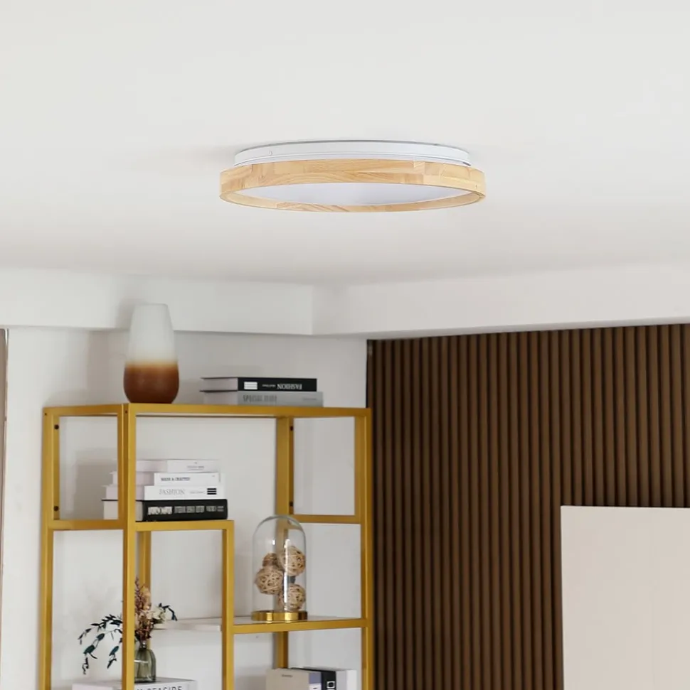 Lindby Smart LED-loftslampe Mirren træ Ø39,5 cm CCT Tuya