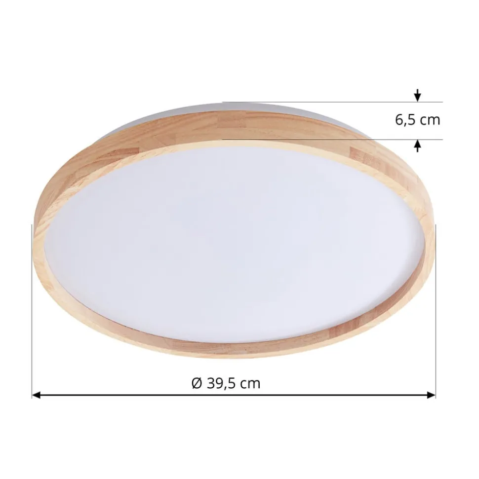 Lindby Smart LED-loftslampe Mirren træ Ø39,5 cm CCT Tuya