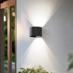 Lindby Smart LED udendørs væglampe Dara grå rund CCT RGB Tuya