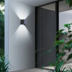 Lindby Smart udendørs LED-væglampe Dara grå kantet CCT RGB Tuya
