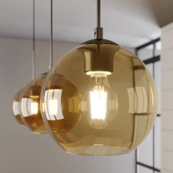 Lindby Sofian hængelampe, ravfarvet, glas, 100 cm, 3 lyskilder.