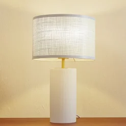 Lindby Sorscha bordlampe, hvid, jern, Ø 26 cm