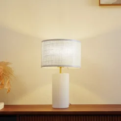 Lindby Sorscha bordlampe, hvid, jern, Ø 26 cm