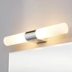 Lindby spejllampe Ziva, fatning, hvid, glas, IP44