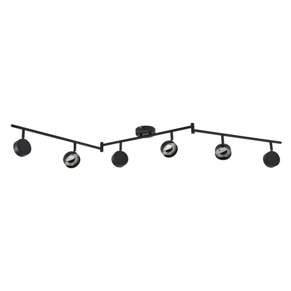 Lindby spotlight Jyla, sort, linse, 3.000 K, 6-lys, GX53
