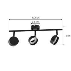 Lindby spotlight Jyla, sort, linse, 3.000 K, 3-lys, GX53