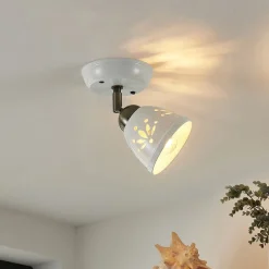 Lindby spotlight Sanrike, højde 16 cm, 1 lyskilde, hvid, keramik