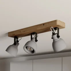 Lindby Spot Mitis, 50 cm, 3 lyskilder, grå, træ, beton, GU10