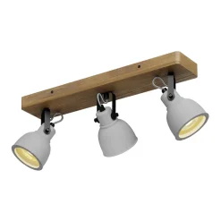 Lindby Spot Mitis, 50 cm, 3 lyskilder, grå, træ, beton, GU10