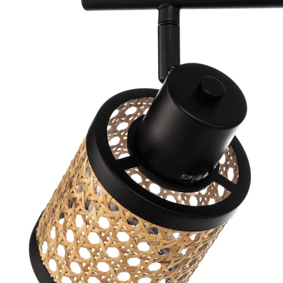 Lindby Spot Yaelle, 52 cm, 3-lys, rattan, sort, E27