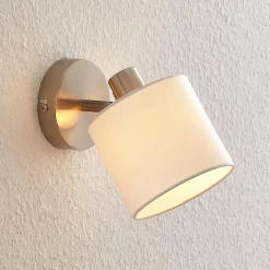 Lindby Stannis væglampe med tekstil, mat nikkel
