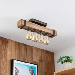 Lindby Sverina loftlampe, 46 cm, brun, træ, metal