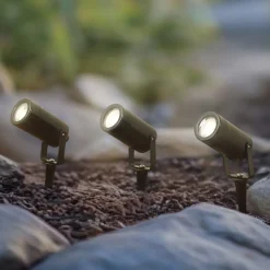 Lindby Thorgal lampe med jordspyd, Ø 6 cm, sort, sæt med 3 stk