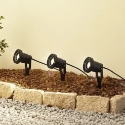 Lindby Thorgal lampe med jordspyd, Ø 9,8 cm, sort, sæt med 3 stk
