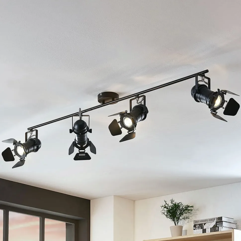 Lindby Tilen loftspot, 4 lyskilder, sort, metal, 125 cm