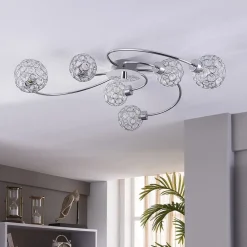 Lindby Tyron loftlampe, Ø 65 cm, krom, glas, metal