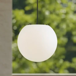 Lindby udendørs hængelampe Alea, hvid, plast, Ø 38 cm