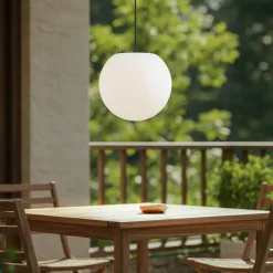 Lindby udendørs hængelampe Alea, hvid, plast, Ø 38 cm