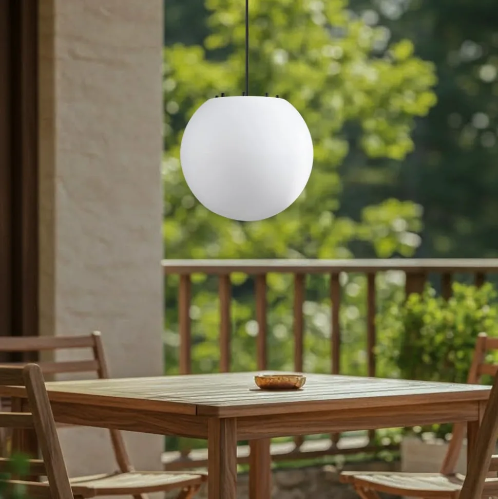Lindby udendørs hængelampe Alea, hvid, plast, Ø 38 cm