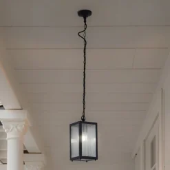 Lindby udendørs hængelampe Bolgar, sort, metal, glas