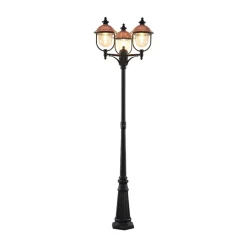 Lindby udendørslampe Clint, 225 cm, 3 lyskilder, saltvandsresistent, E27