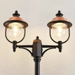 Lindby udendørslampe Clint, 225 cm, 2 lyskilder, saltvandsresistent, E27