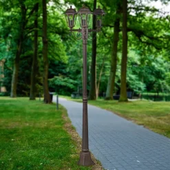 Lindby udendørslampe Lamina, 172 cm, 3 lyskilder, sort-rust, E27
