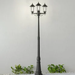 Lindby udendørslampe Nane, 217 cm, sort, saltvandsresistent, E27