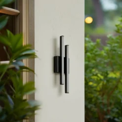 Lindby udendørs LED-væglampe Abelia, sort, aluminium, stål