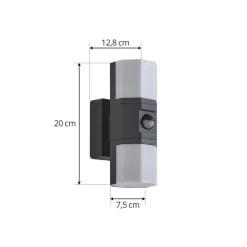 Lindby udendørs LED-væglampe Alaric, aluminium, antracit, sensor