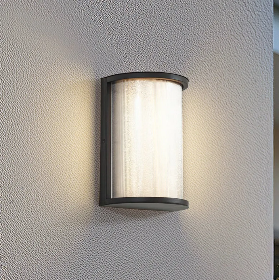 Lindby udendørs LED-væglampe Calvik, sort, riflet, IP44