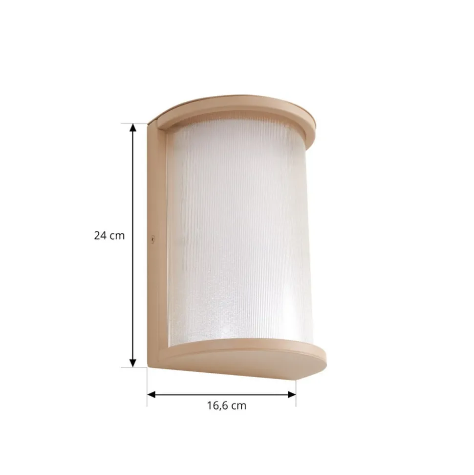 Lindby udendørs LED-væglampe Calvik, beige, riflet, IP44
