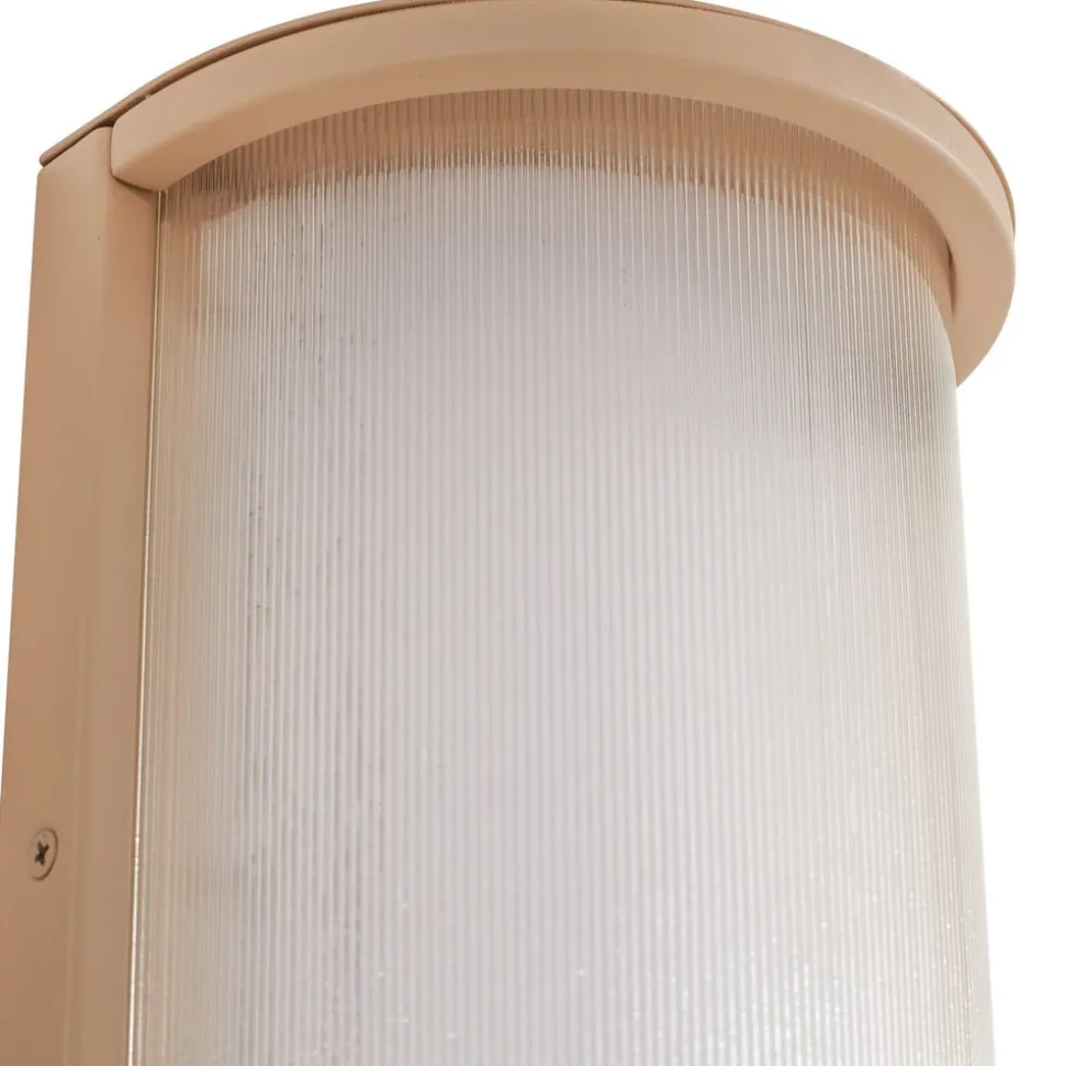 Lindby udendørs LED-væglampe Calvik, beige, riflet, IP44