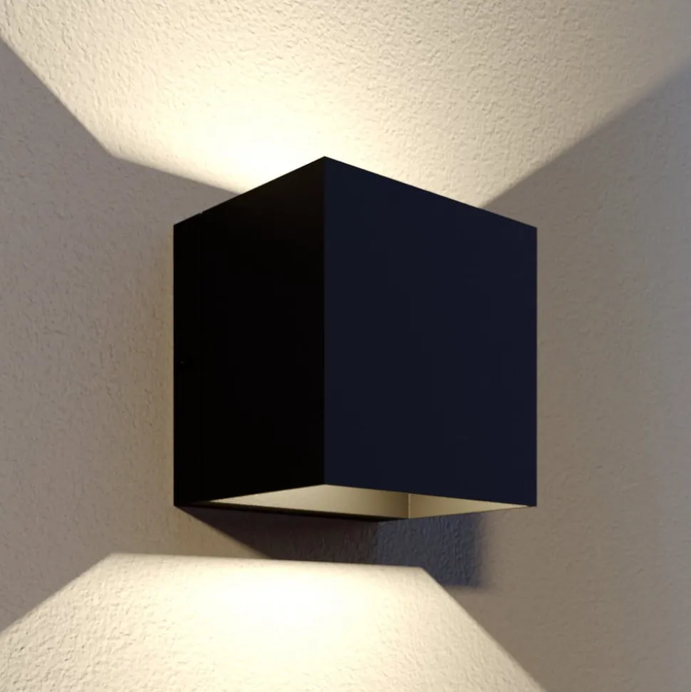 Lindby udendørs LED-væglampe Glyn, sort, metal, 12 cm, IP44