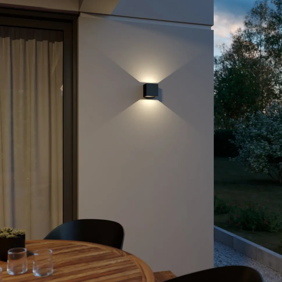Lindby udendørs LED-væglampe Glyn, sort, metal, 12 cm, IP44