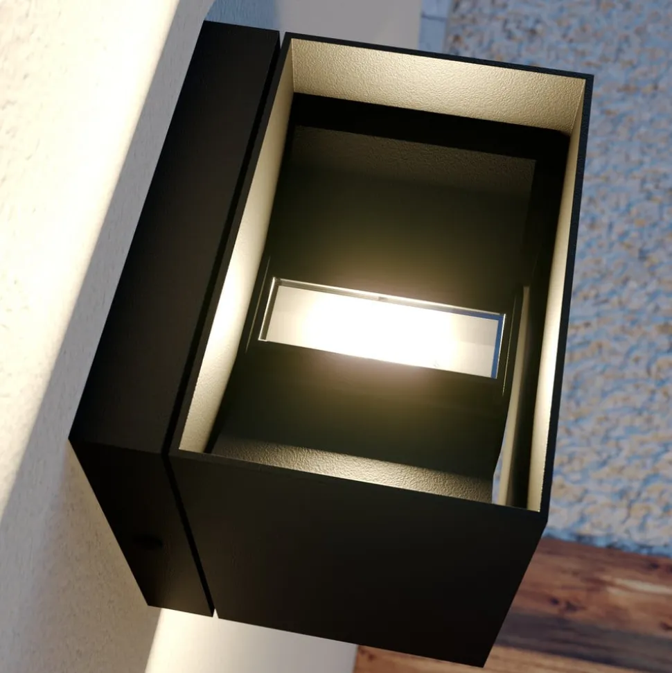Lindby udendørs LED-væglampe Glyn, sort, metal, 12 cm, IP44