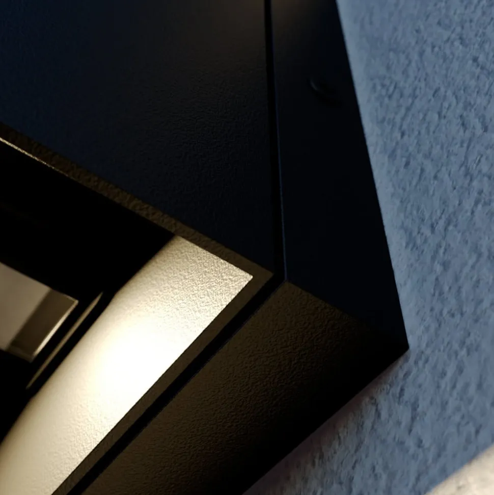 Lindby udendørs LED-væglampe Glyn, sort, metal, 12 cm, IP44