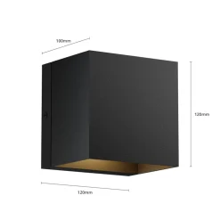 Lindby udendørs LED-væglampe Glyn, sort, metal, 12 cm, IP44